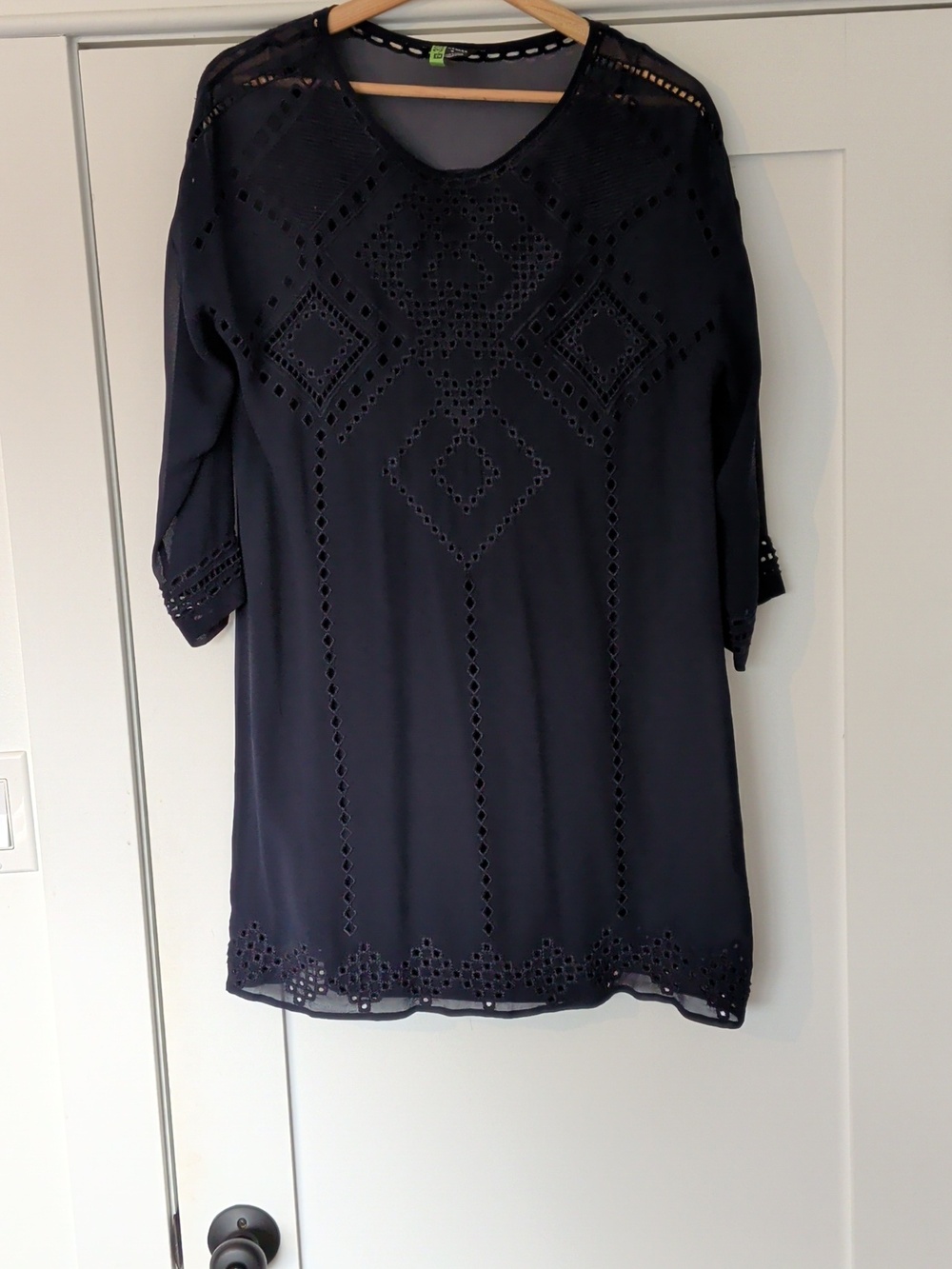 Club Monaco Navy Blue Embroidered Silk Eyelet Tunic Dress - Size 0